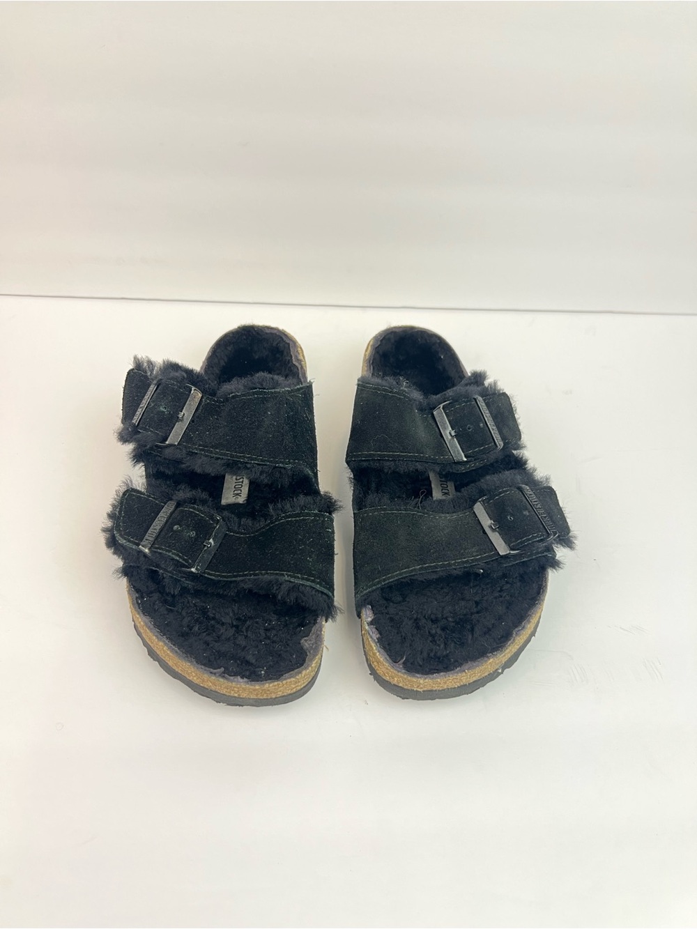 Birkenstock Black Faux Shearling Double Buckle Slides US 7 Euro 38 - Picture 3 of 8